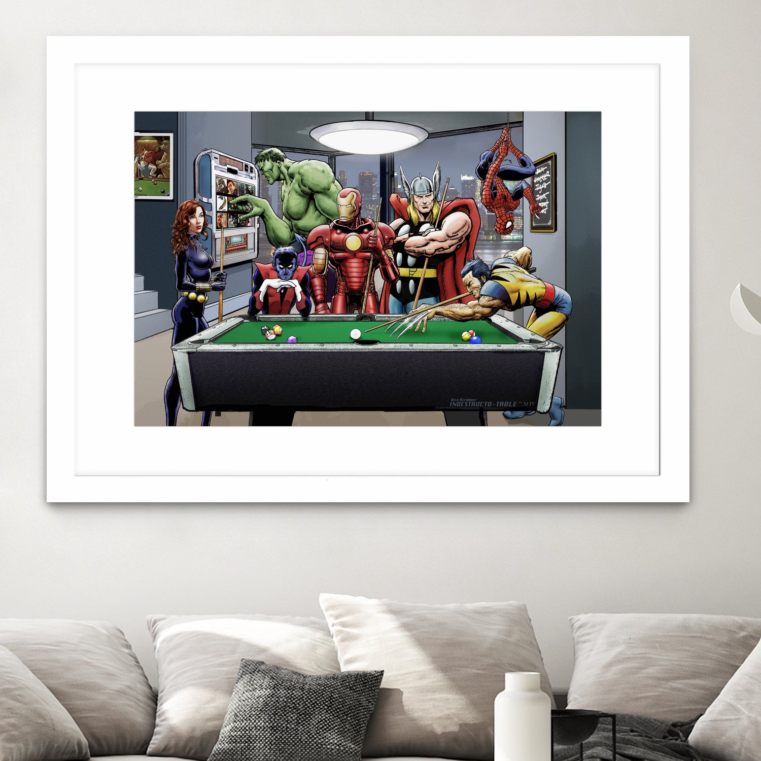 Afterhours: Marvel Superheroes Relax Playing Pool by Dan Avenell on GIANT ART - green digital painting