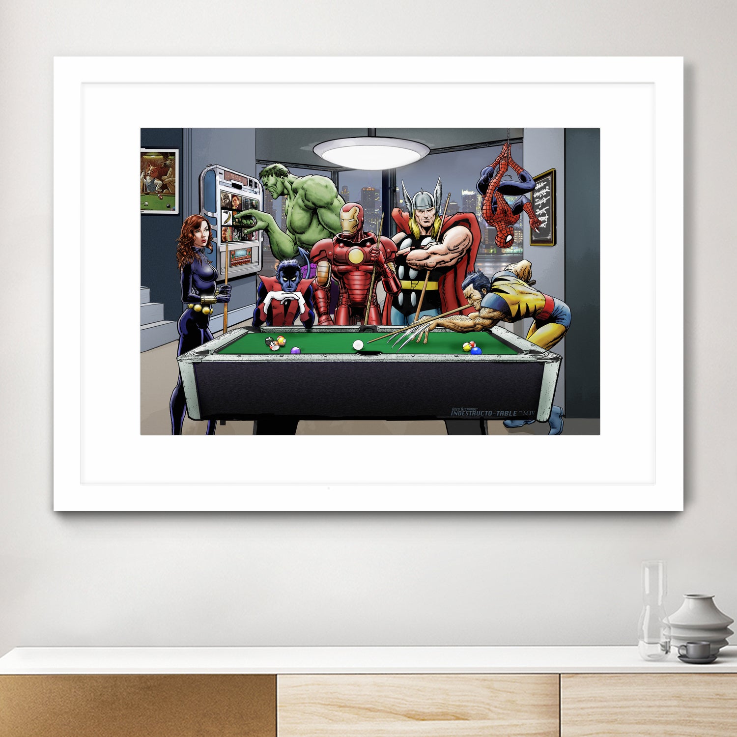 Afterhours: Marvel Superheroes Relax Playing Pool by Dan Avenell on GIANT ART - green digital painting