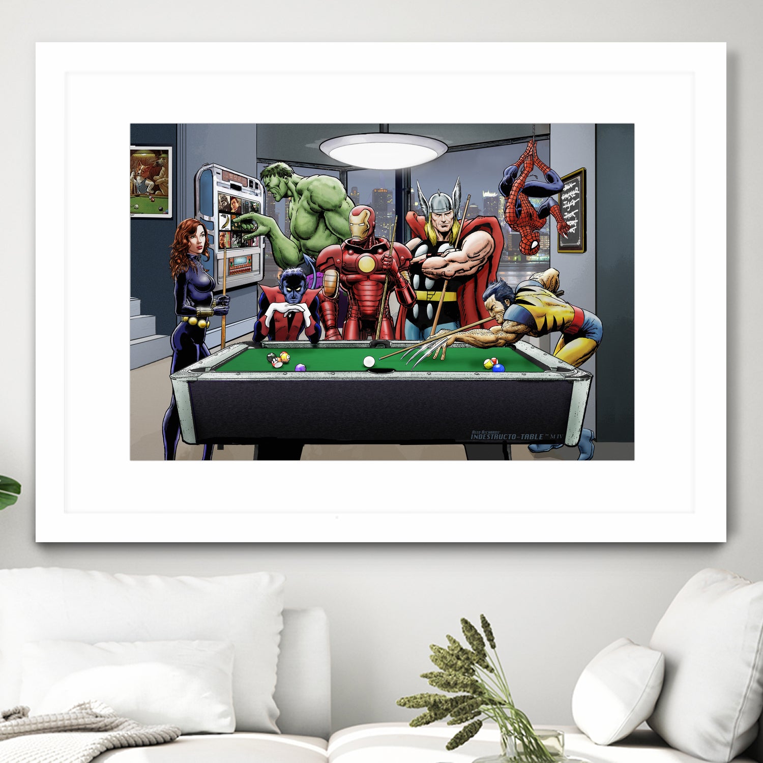 Afterhours: Marvel Superheroes Relax Playing Pool by Dan Avenell on GIANT ART - green digital painting