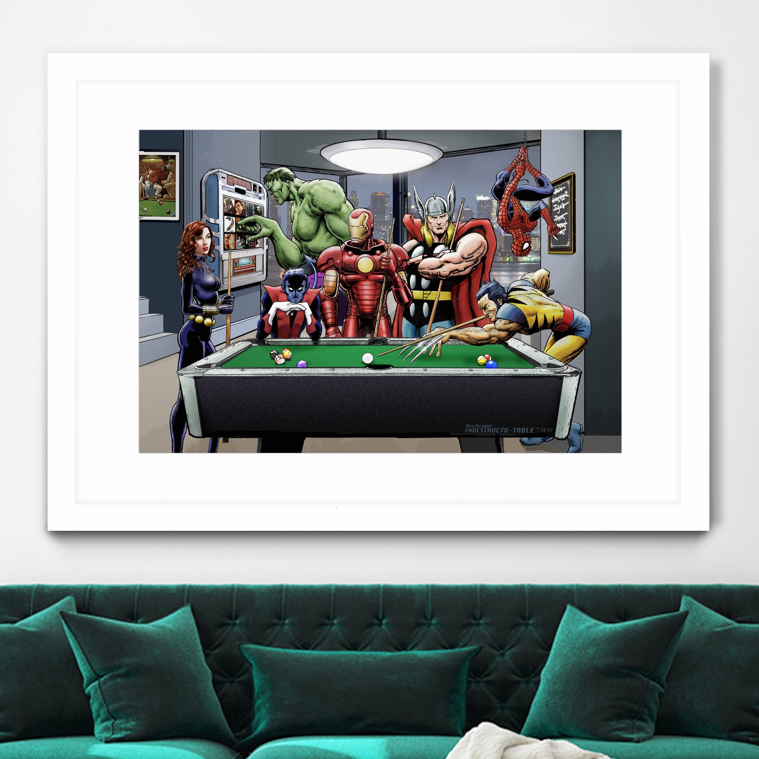 Afterhours: Marvel Superheroes Relax Playing Pool by Dan Avenell on GIANT ART - green digital painting