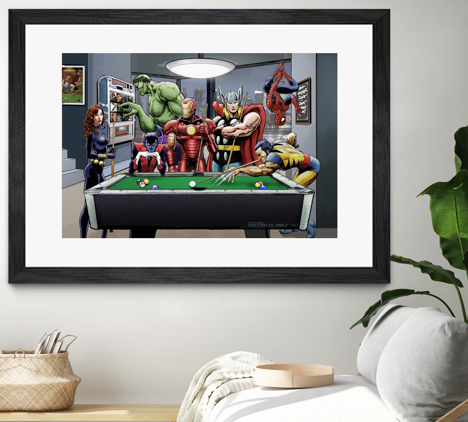 Afterhours: Marvel Superheroes Relax Playing Pool by Dan Avenell on GIANT ART - green digital painting