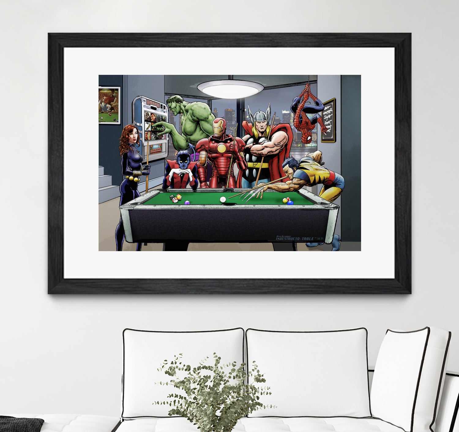 Afterhours: Marvel Superheroes Relax Playing Pool by Dan Avenell on GIANT ART - green digital painting