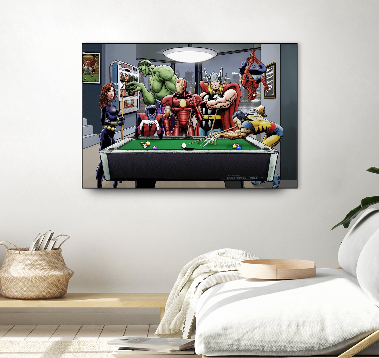 Afterhours: Marvel Superheroes Relax Playing Pool by Dan Avenell on GIANT ART - green digital painting