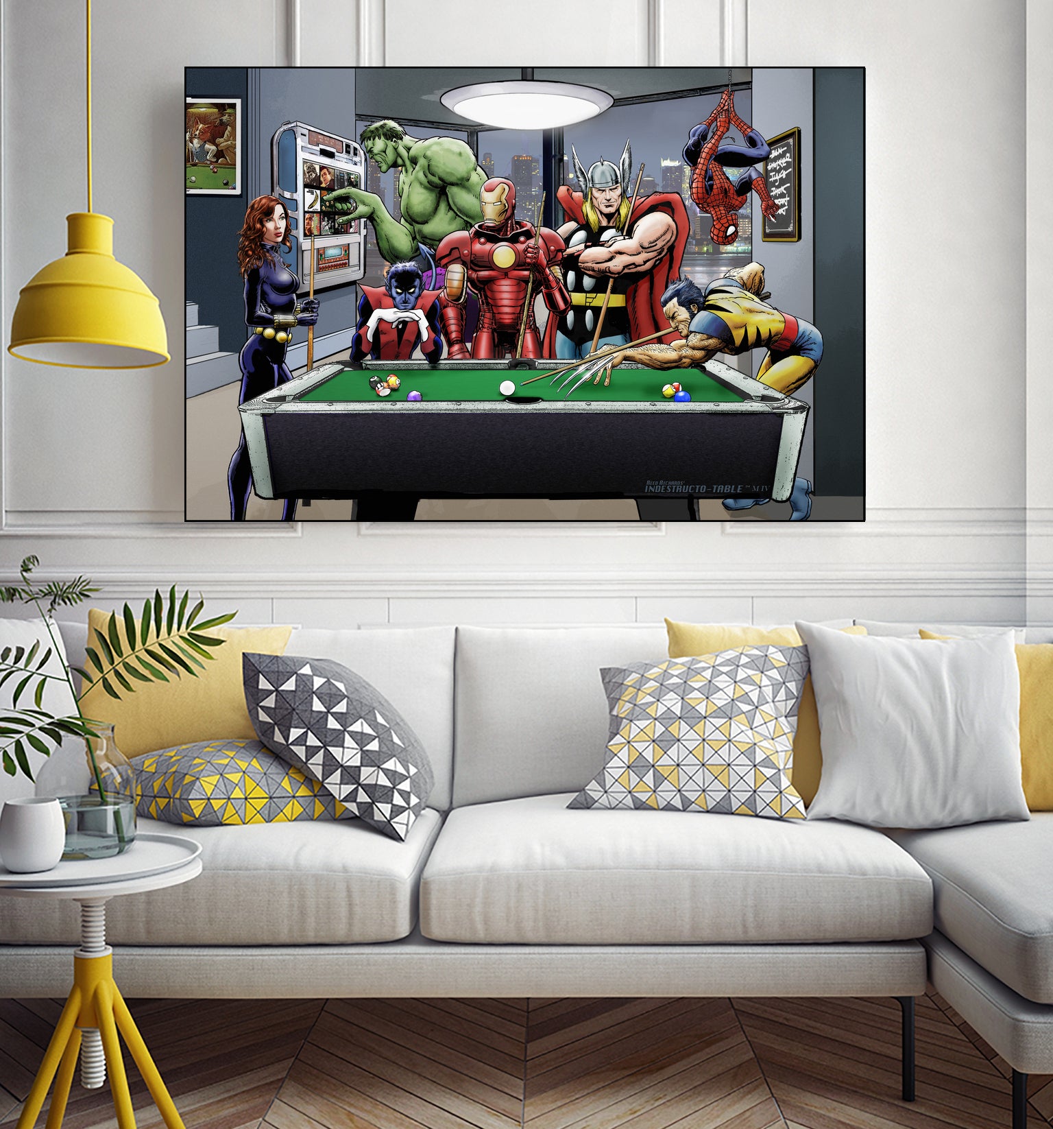 Afterhours: Marvel Superheroes Relax Playing Pool by Dan Avenell on GIANT ART - green digital painting