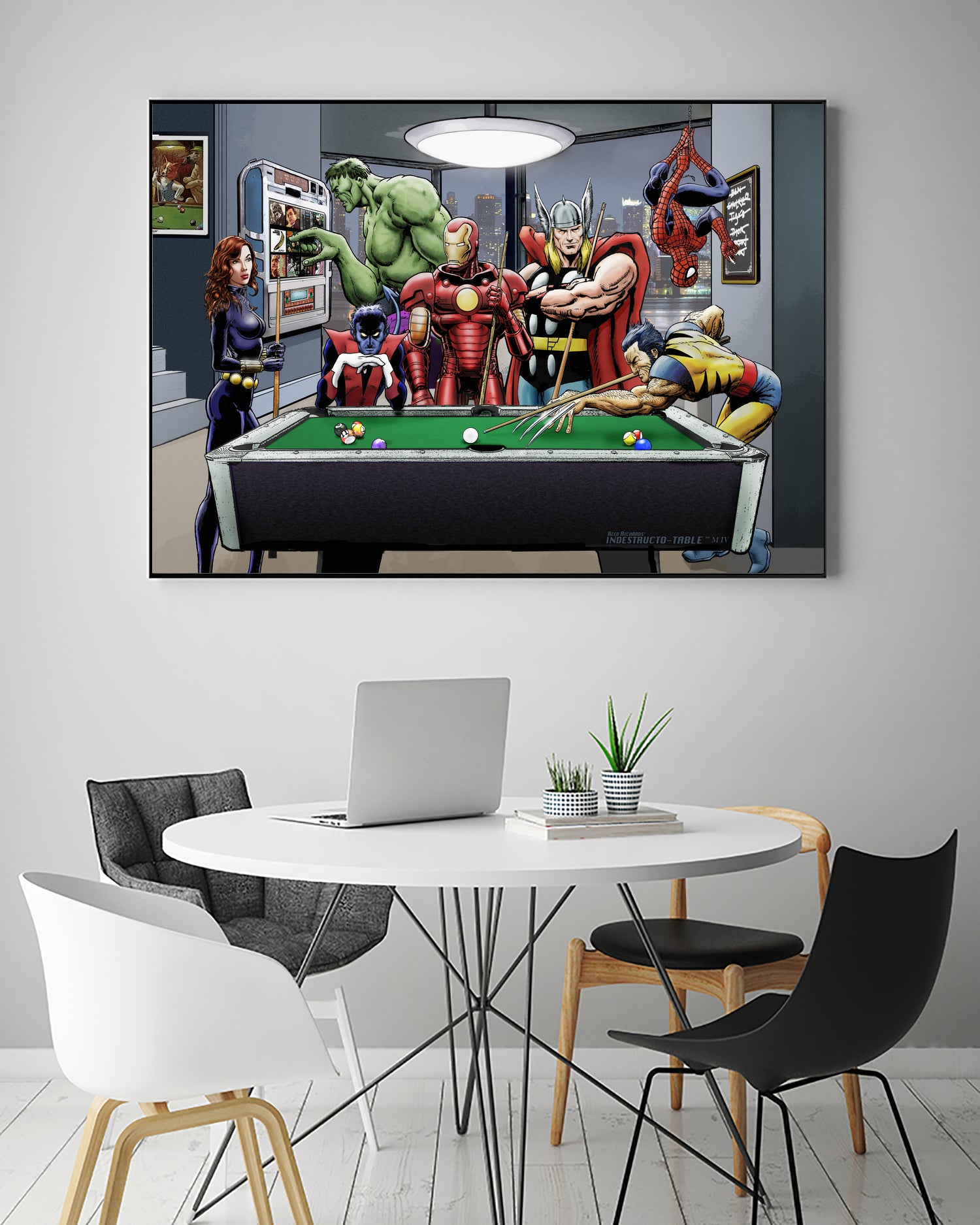 Afterhours: Marvel Superheroes Relax Playing Pool by Dan Avenell on GIANT ART - green digital painting