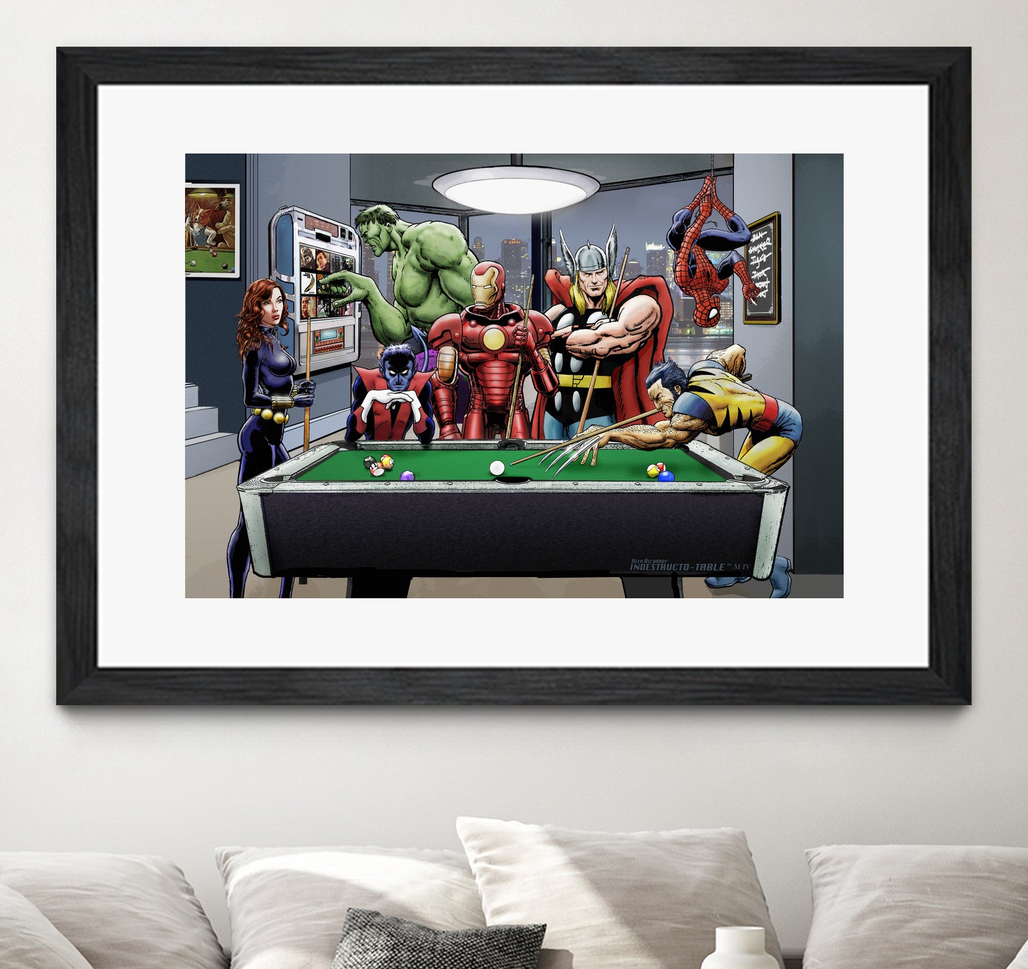 Afterhours: Marvel Superheroes Relax Playing Pool by Dan Avenell on GIANT ART - green digital painting