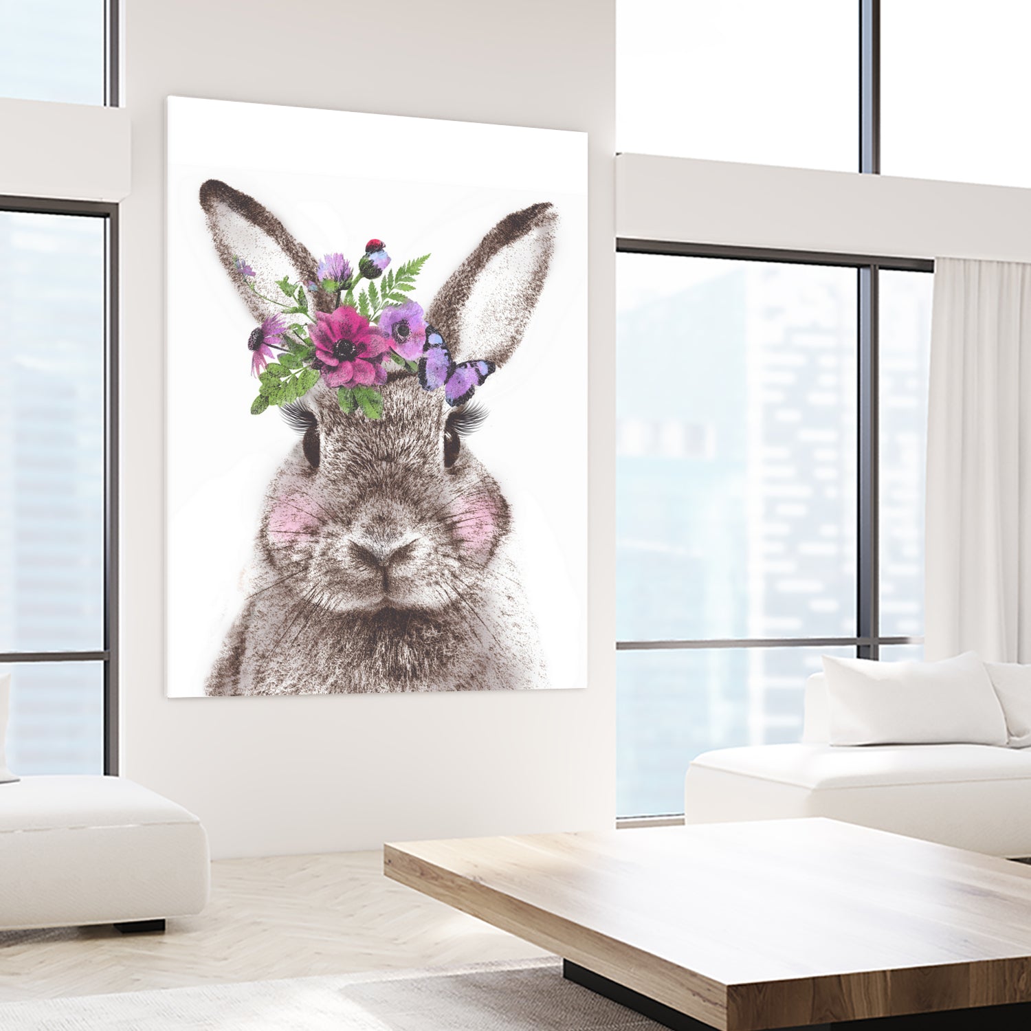 Bunny with flowers by Two Lips on GIANT ART - brown digital drawing