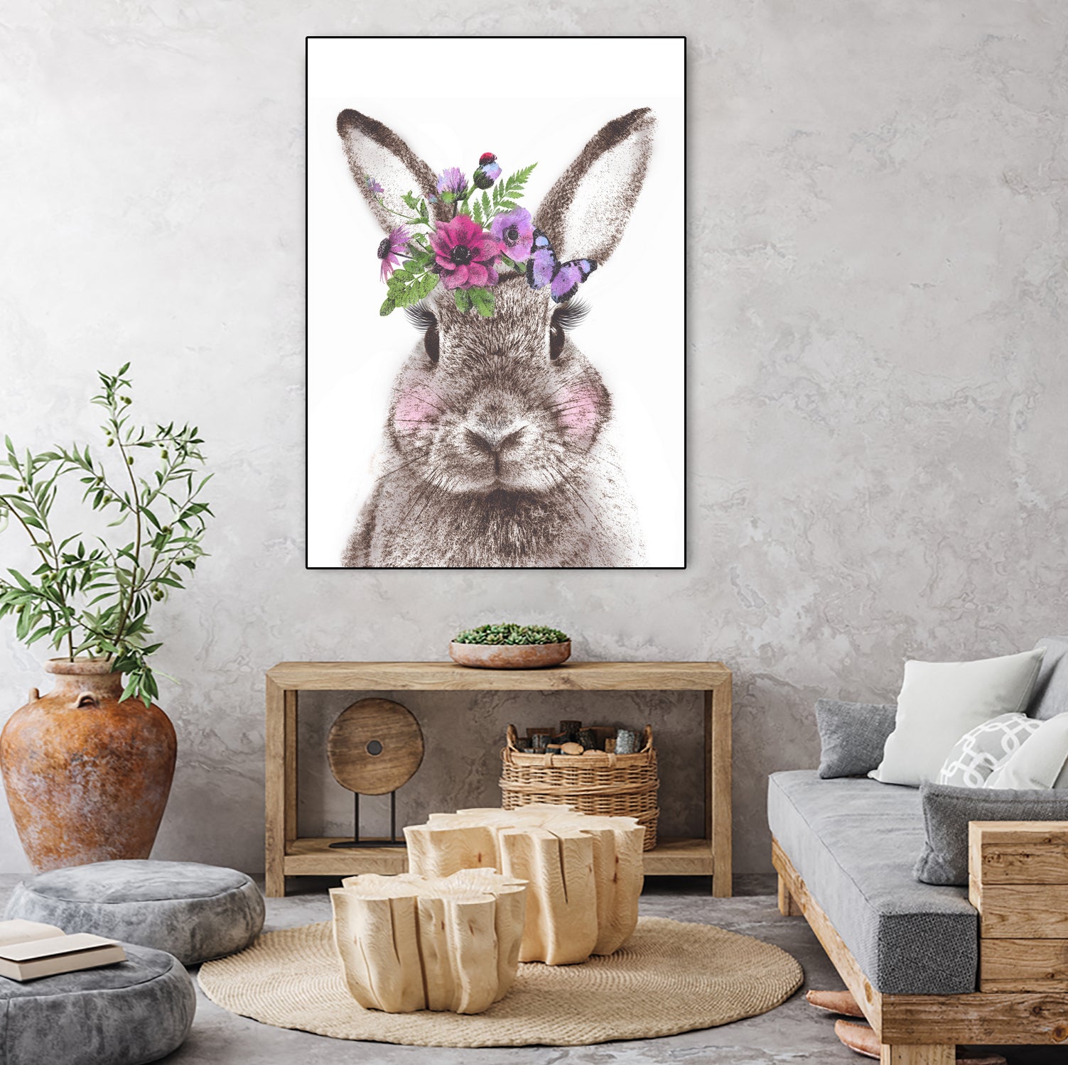 Bunny with flowers by Two Lips on GIANT ART - brown digital drawing