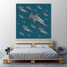 School of hammerhead sharks by Rodrigo Esparza-Salas on GIANT ART - blue digital drawing