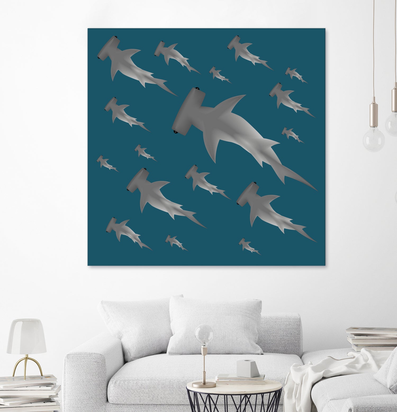 School of hammerhead sharks by Rodrigo Esparza-Salas on GIANT ART - blue digital drawing