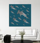 School of hammerhead sharks by Rodrigo Esparza-Salas on GIANT ART - blue digital drawing