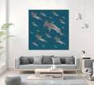 School of hammerhead sharks by Rodrigo Esparza-Salas on GIANT ART - blue digital drawing