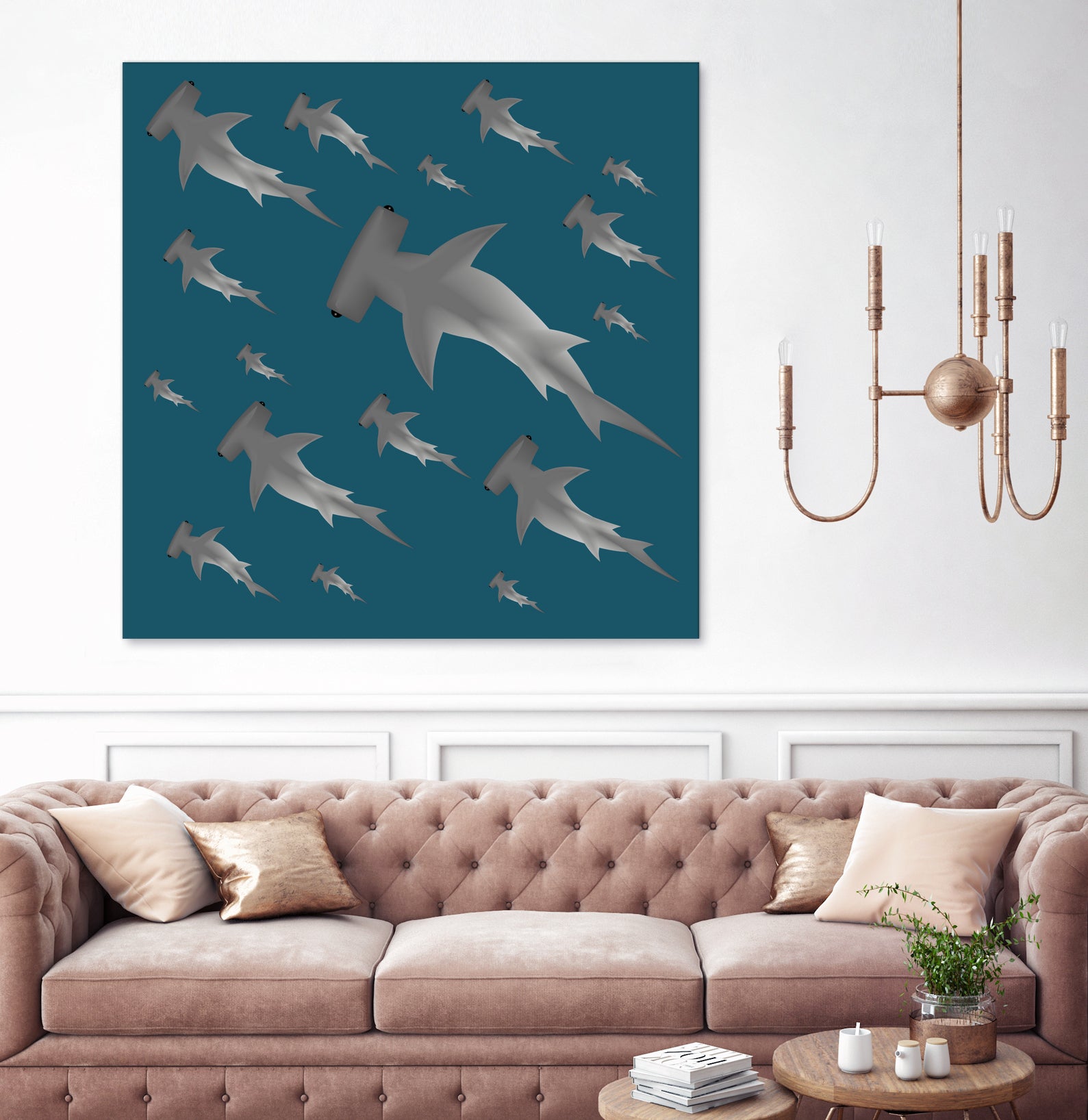 School of hammerhead sharks by Rodrigo Esparza-Salas on GIANT ART - blue digital drawing