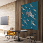 School of hammerhead sharks by Rodrigo Esparza-Salas on GIANT ART - blue digital drawing