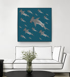 School of hammerhead sharks by Rodrigo Esparza-Salas on GIANT ART - blue digital drawing