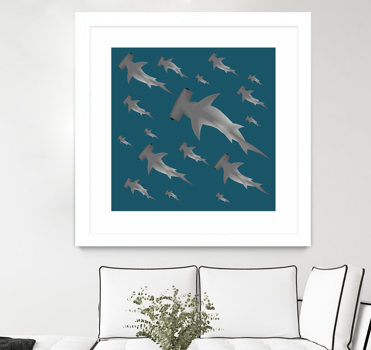 School of hammerhead sharks by Rodrigo Esparza-Salas on GIANT ART - blue digital drawing