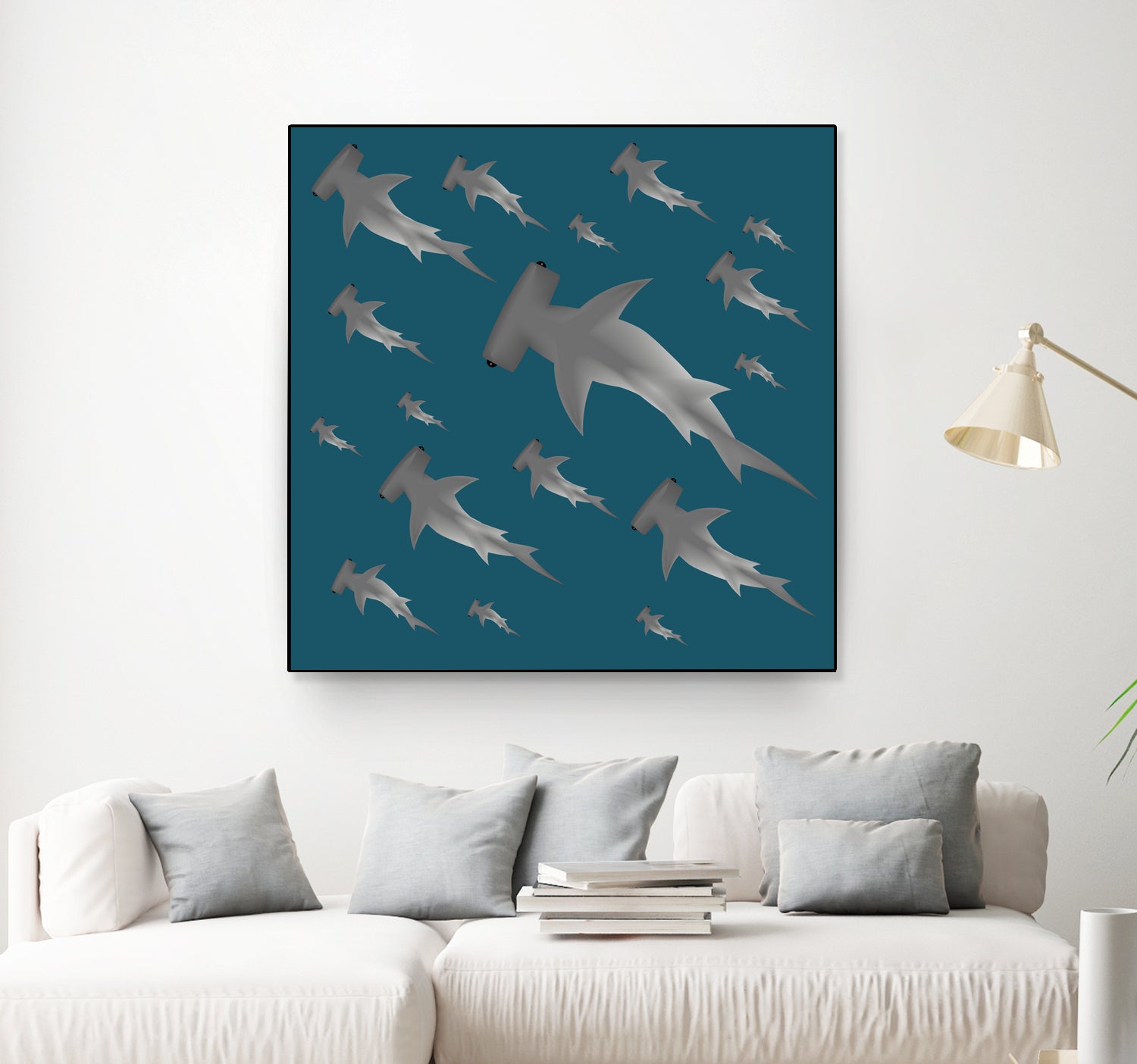 School of hammerhead sharks by Rodrigo Esparza-Salas on GIANT ART - blue digital drawing