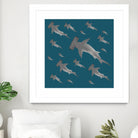 School of hammerhead sharks by Rodrigo Esparza-Salas on GIANT ART - blue digital drawing