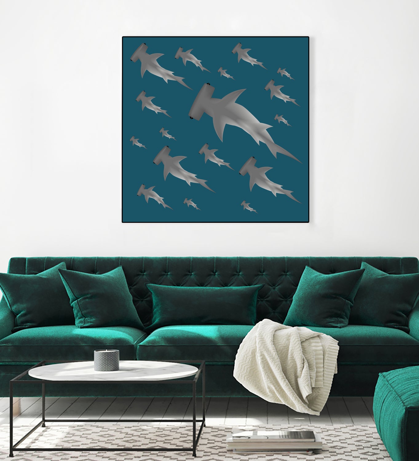 School of hammerhead sharks by Rodrigo Esparza-Salas on GIANT ART - blue digital drawing