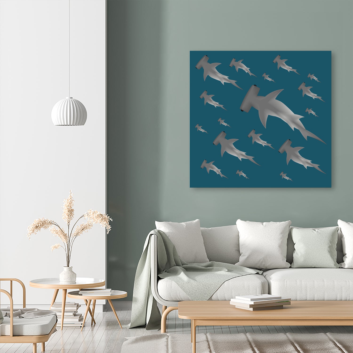 School of hammerhead sharks by Rodrigo Esparza-Salas on GIANT ART - blue digital drawing