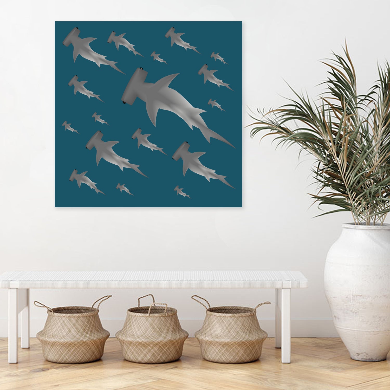 School of hammerhead sharks by Rodrigo Esparza-Salas on GIANT ART - blue digital drawing