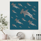 School of hammerhead sharks by Rodrigo Esparza-Salas on GIANT ART - blue digital drawing