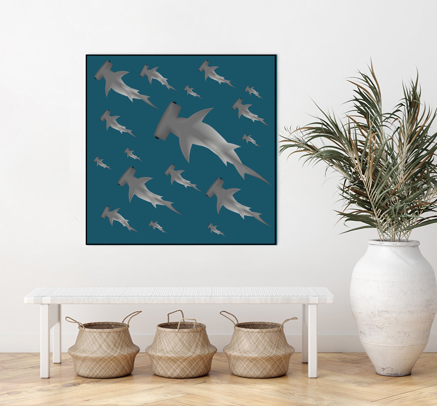 School of hammerhead sharks by Rodrigo Esparza-Salas on GIANT ART - blue digital drawing