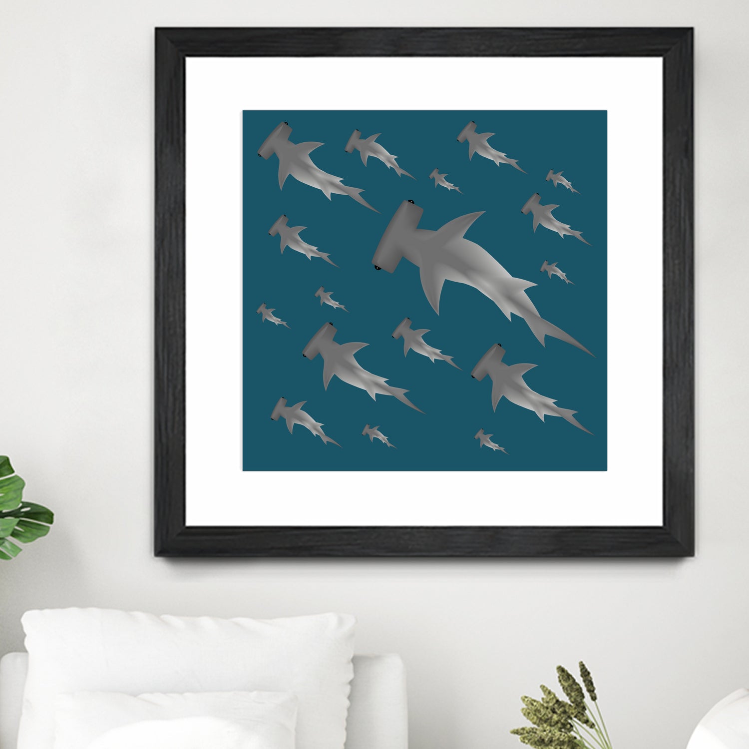 School of hammerhead sharks by Rodrigo Esparza-Salas on GIANT ART - blue digital drawing