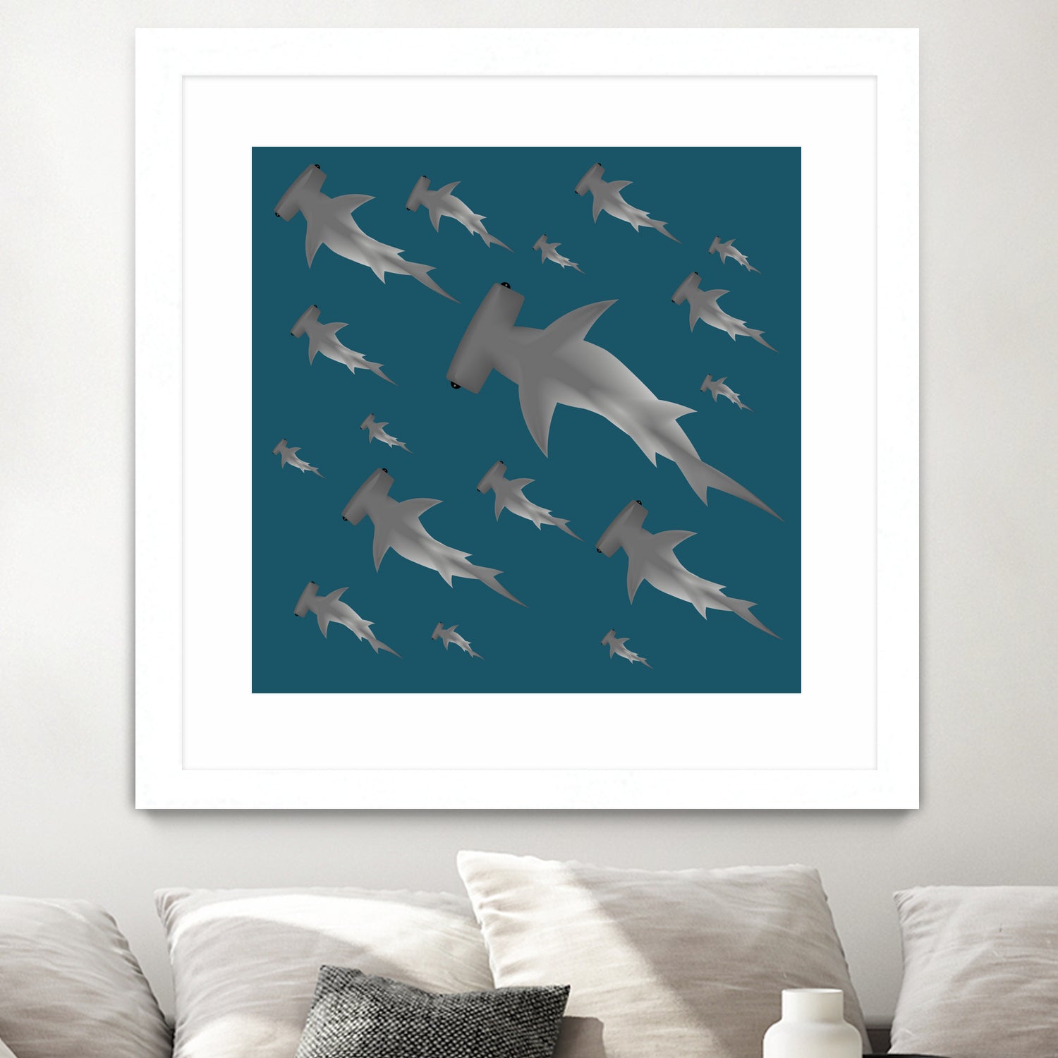 School of hammerhead sharks by Rodrigo Esparza-Salas on GIANT ART - blue digital drawing