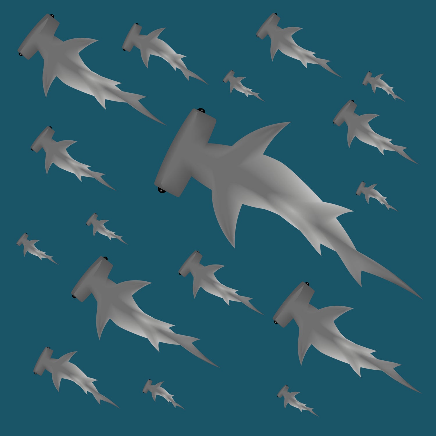 School of hammerhead sharks by Rodrigo Esparza-Salas on GIANT ART - blue digital drawing