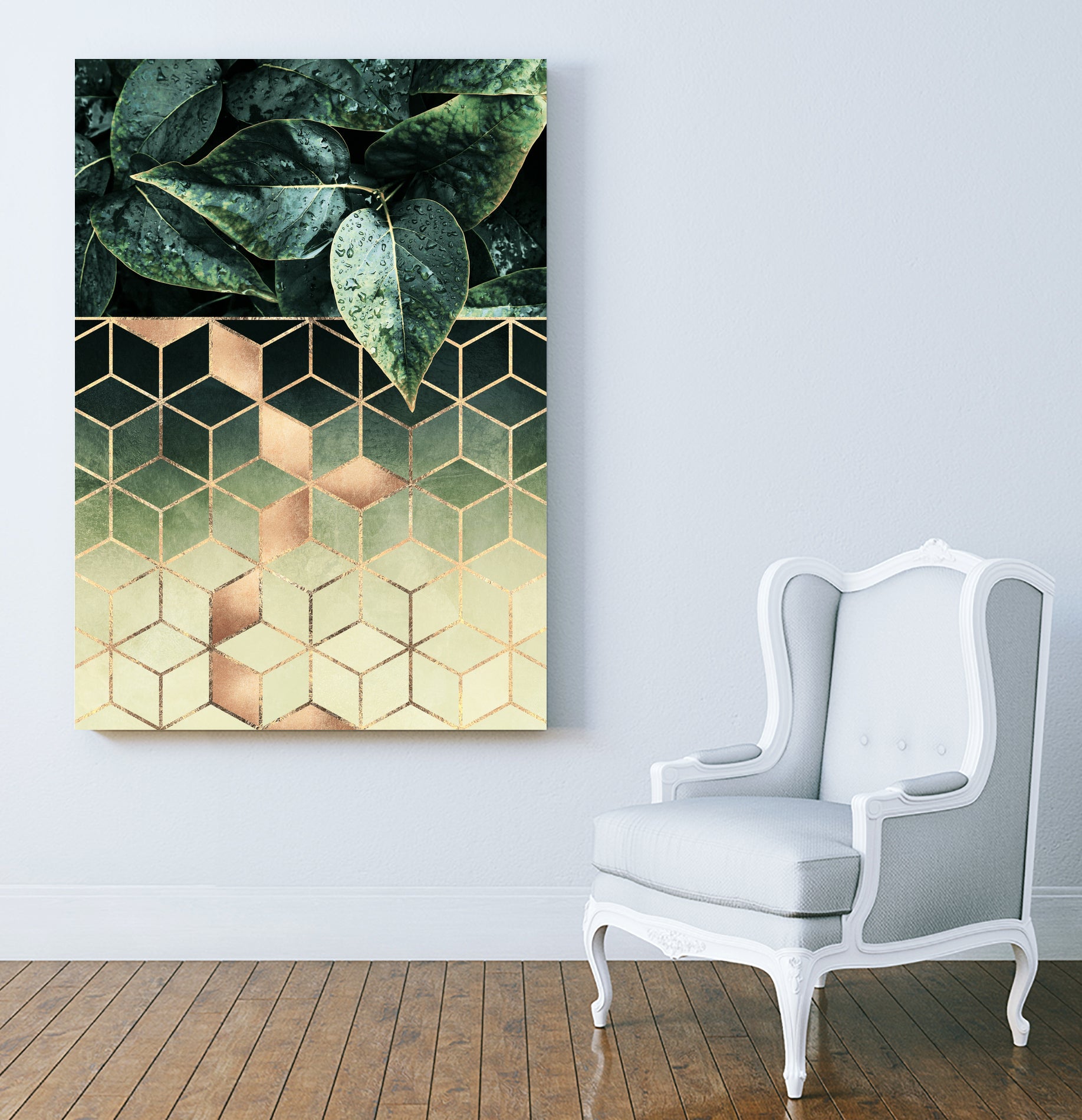 Leaves and Cubes 2 by Elisabeth Fredriksson on GIANT ART - green digital drawing
