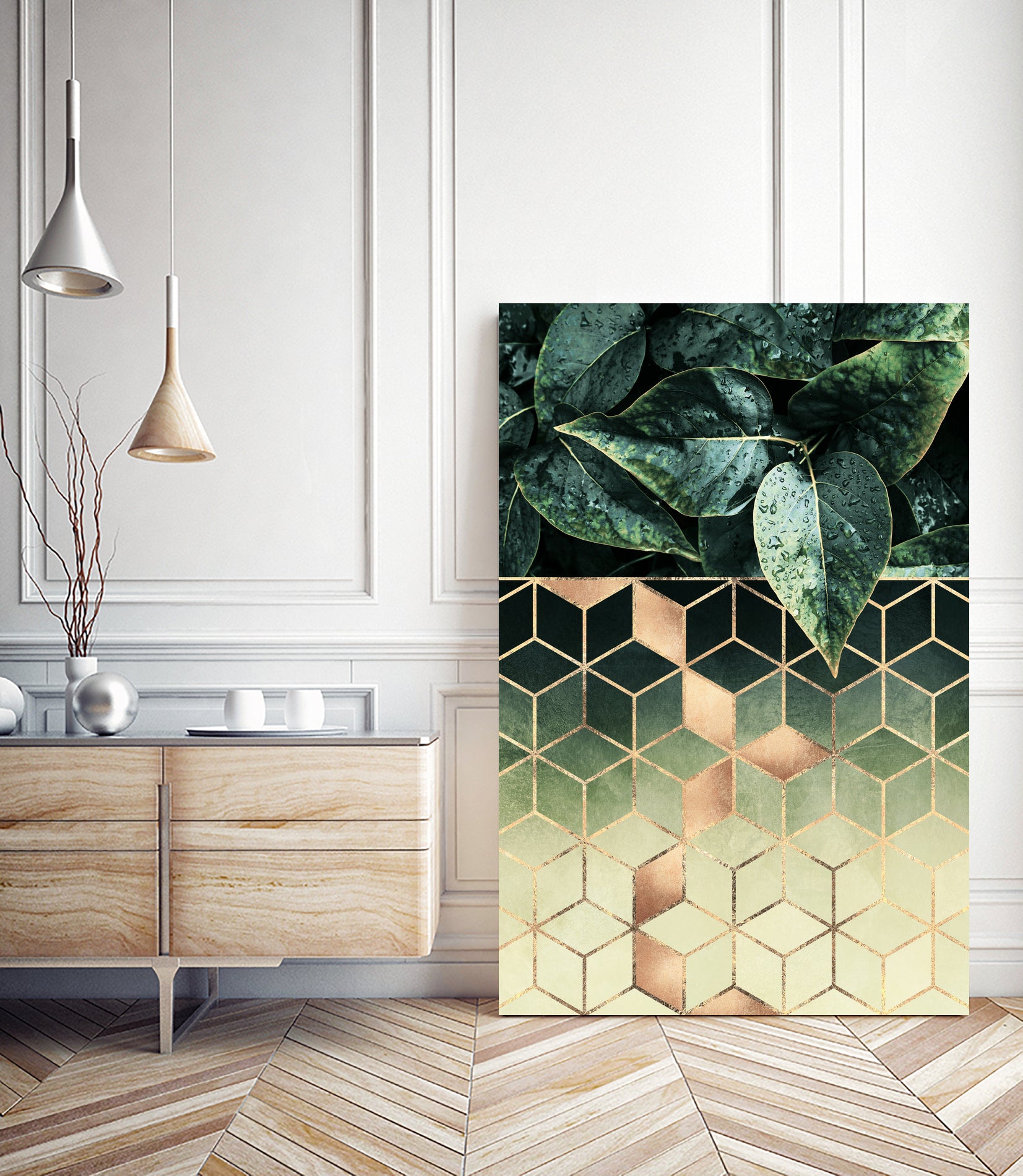 Leaves and Cubes 2 by Elisabeth Fredriksson on GIANT ART - green digital drawing