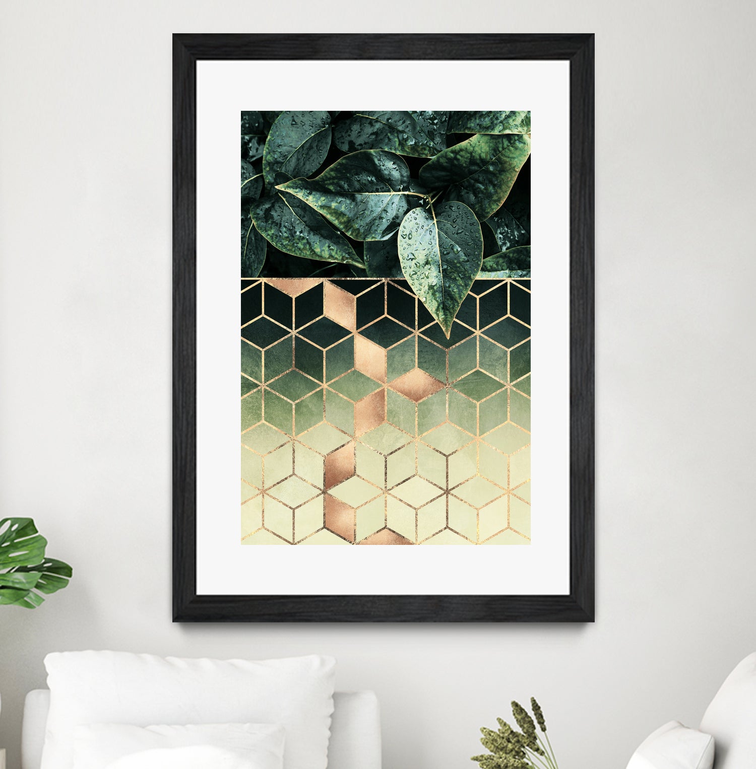 Leaves and Cubes 2 by Elisabeth Fredriksson on GIANT ART - green digital drawing