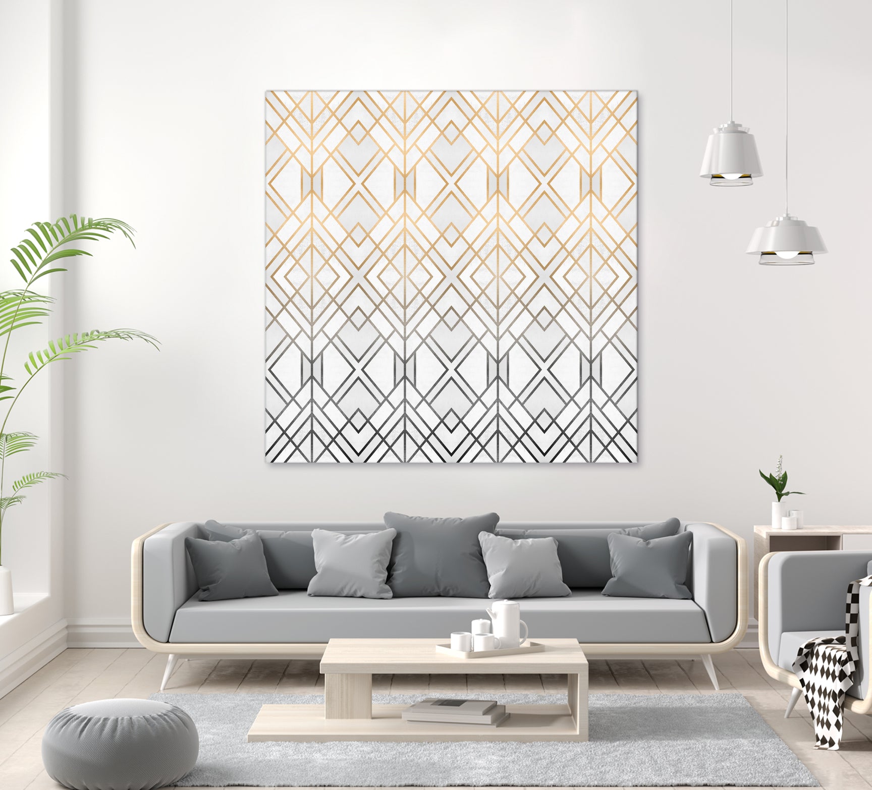 Gold And Grey Geo by Elisabeth Fredriksson on GIANT ART - white digital painting