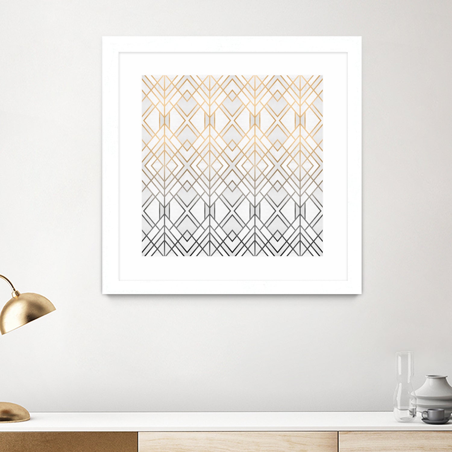 Gold And Grey Geo by Elisabeth Fredriksson on GIANT ART - white digital painting