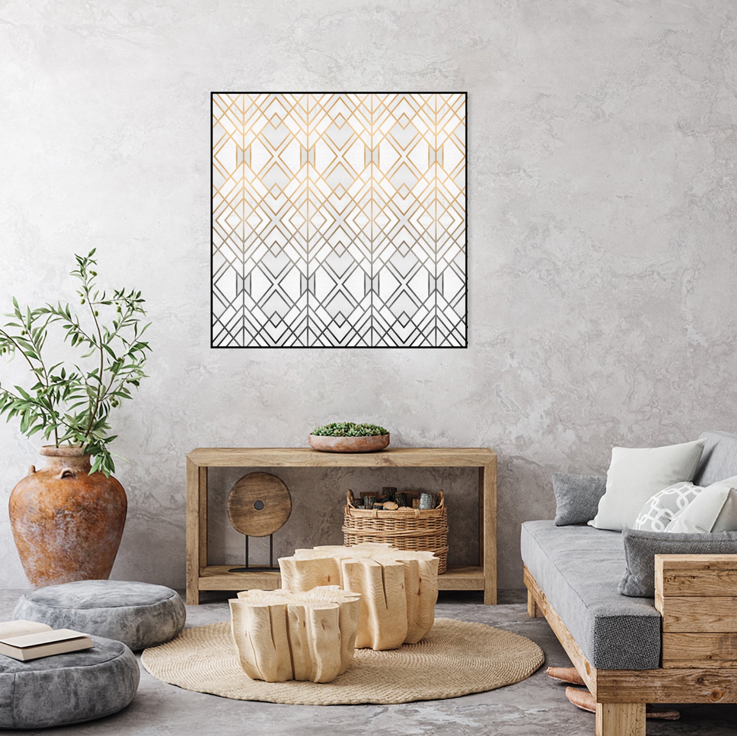 Gold And Grey Geo by Elisabeth Fredriksson on GIANT ART - white digital painting