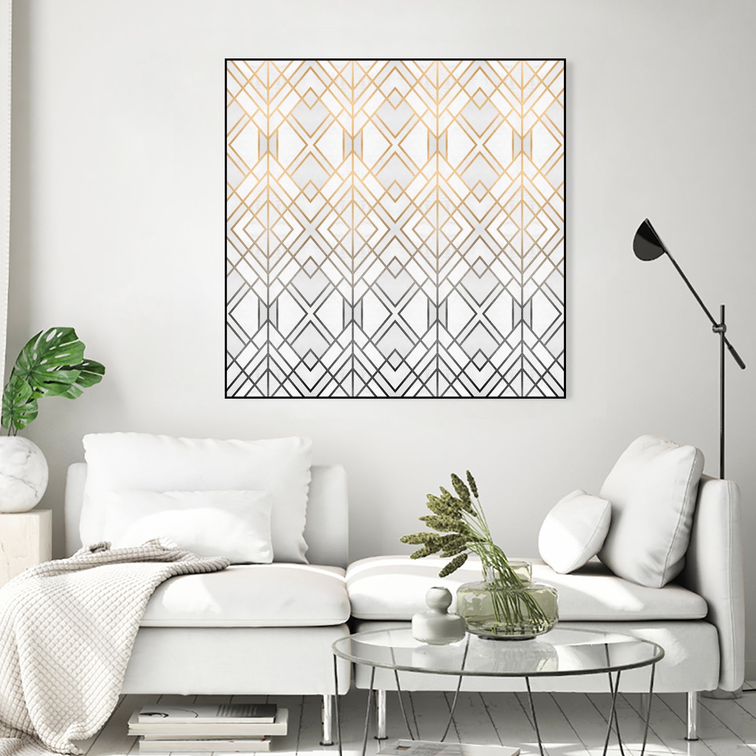 Gold And Grey Geo by Elisabeth Fredriksson on GIANT ART - white digital painting