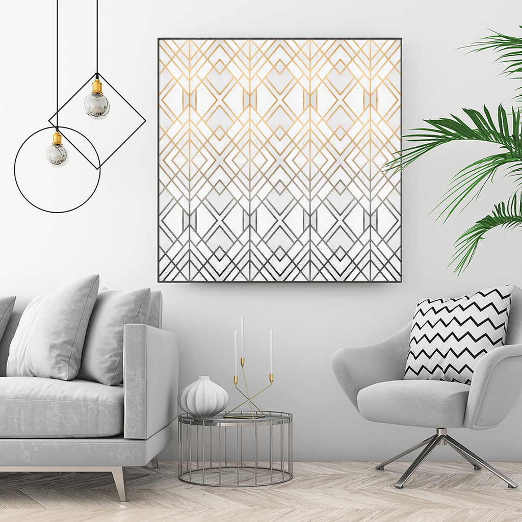 Gold And Grey Geo by Elisabeth Fredriksson on GIANT ART - white digital painting