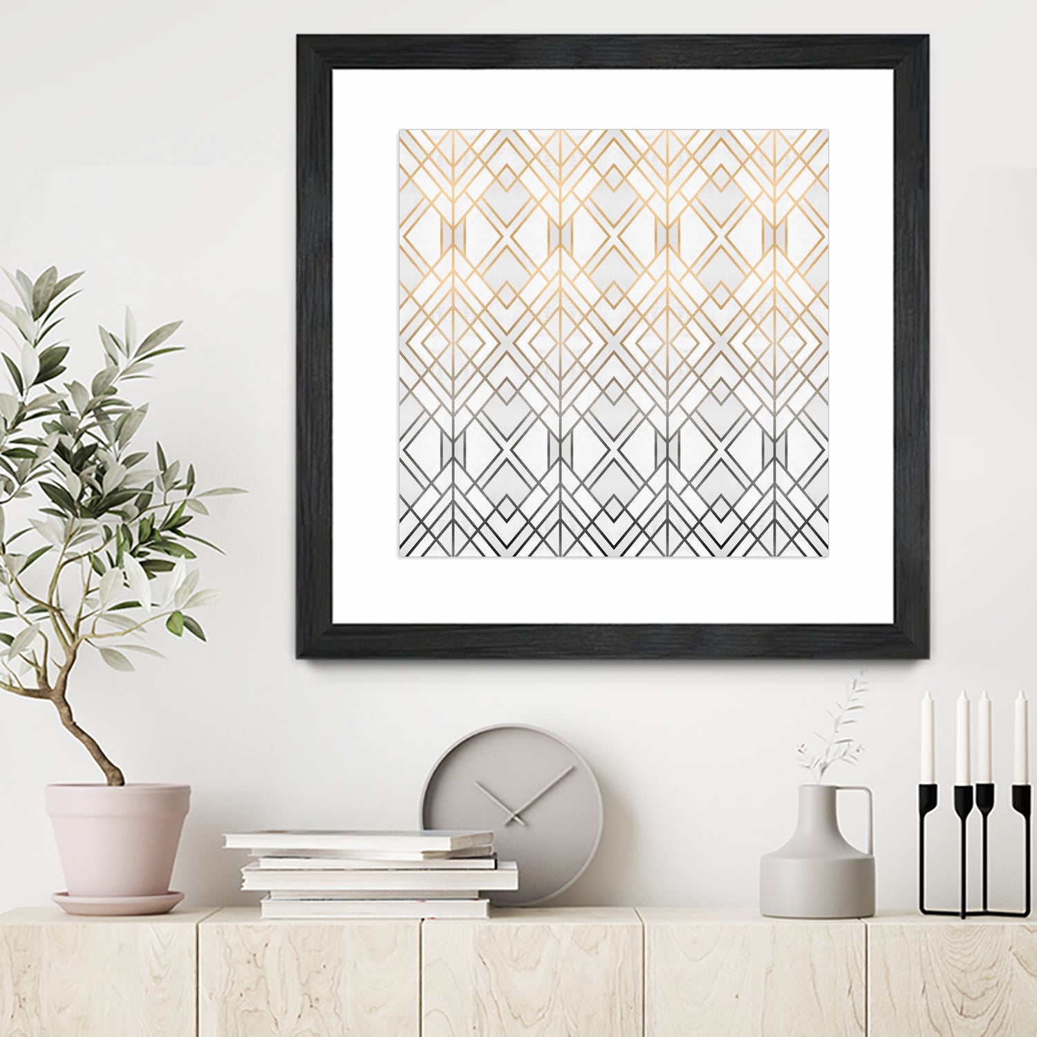 Gold And Grey Geo by Elisabeth Fredriksson on GIANT ART - white digital painting