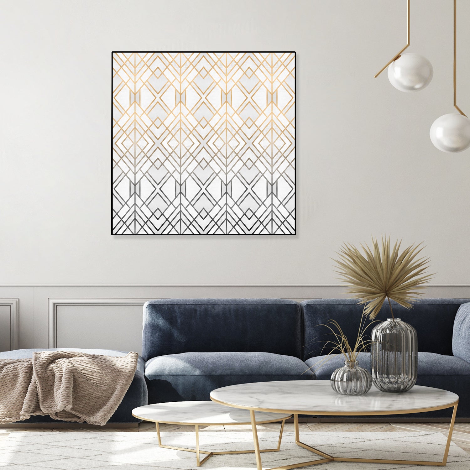 Gold And Grey Geo by Elisabeth Fredriksson on GIANT ART - white digital painting