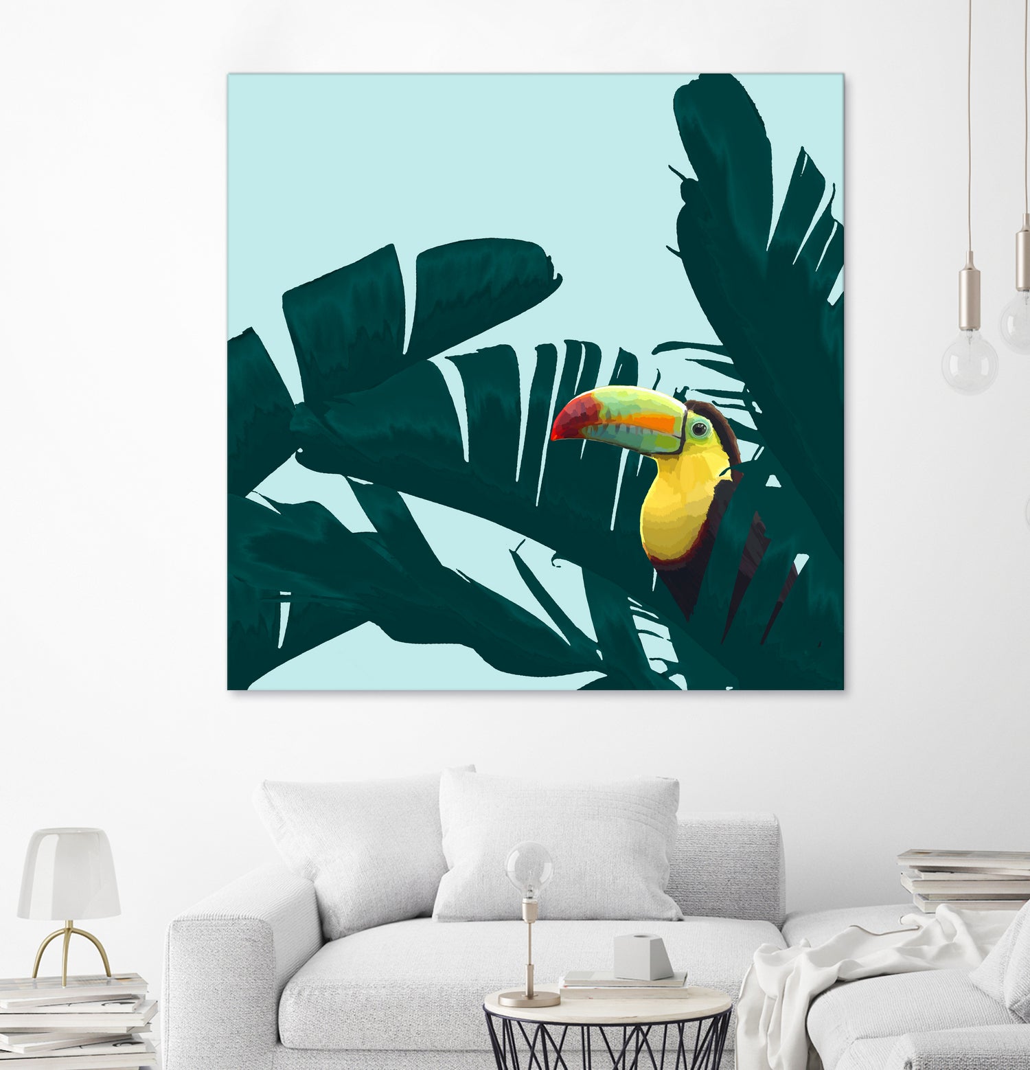 Green Toucan Tropical Banana Leaves Pattern by Brigitte Carre on GIANT ART - green digital painting