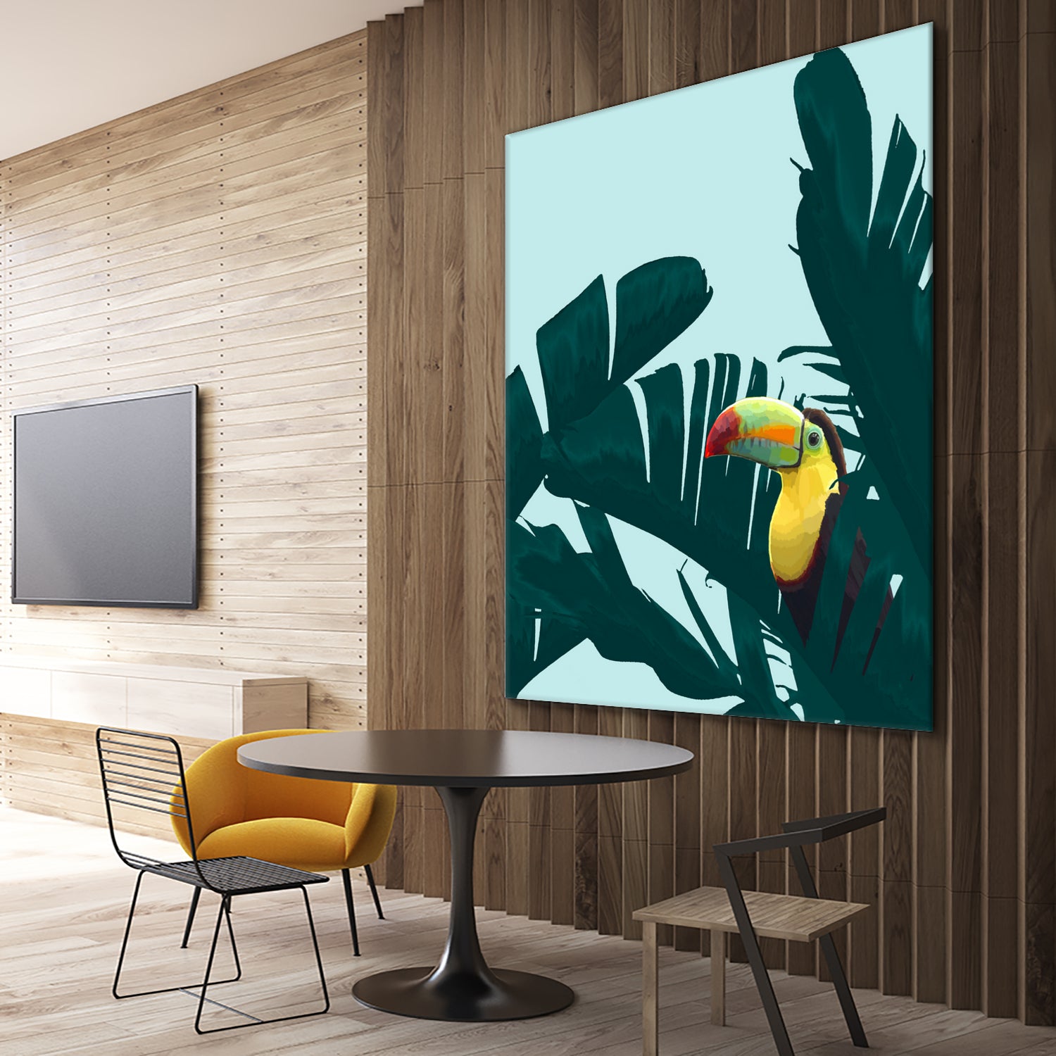 Green Toucan Tropical Banana Leaves Pattern by Brigitte Carre on GIANT ART - green digital painting