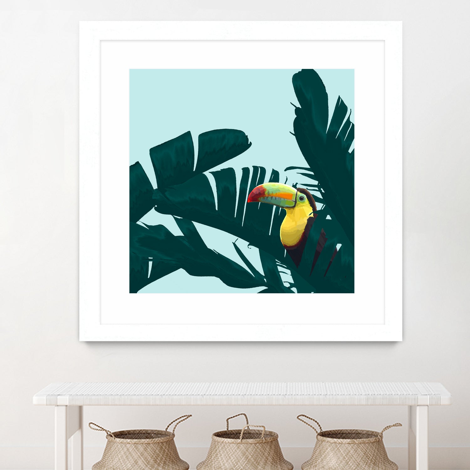 Green Toucan Tropical Banana Leaves Pattern by Brigitte Carre on GIANT ART - green digital painting