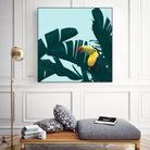 Green Toucan Tropical Banana Leaves Pattern by Brigitte Carre on GIANT ART - green digital painting