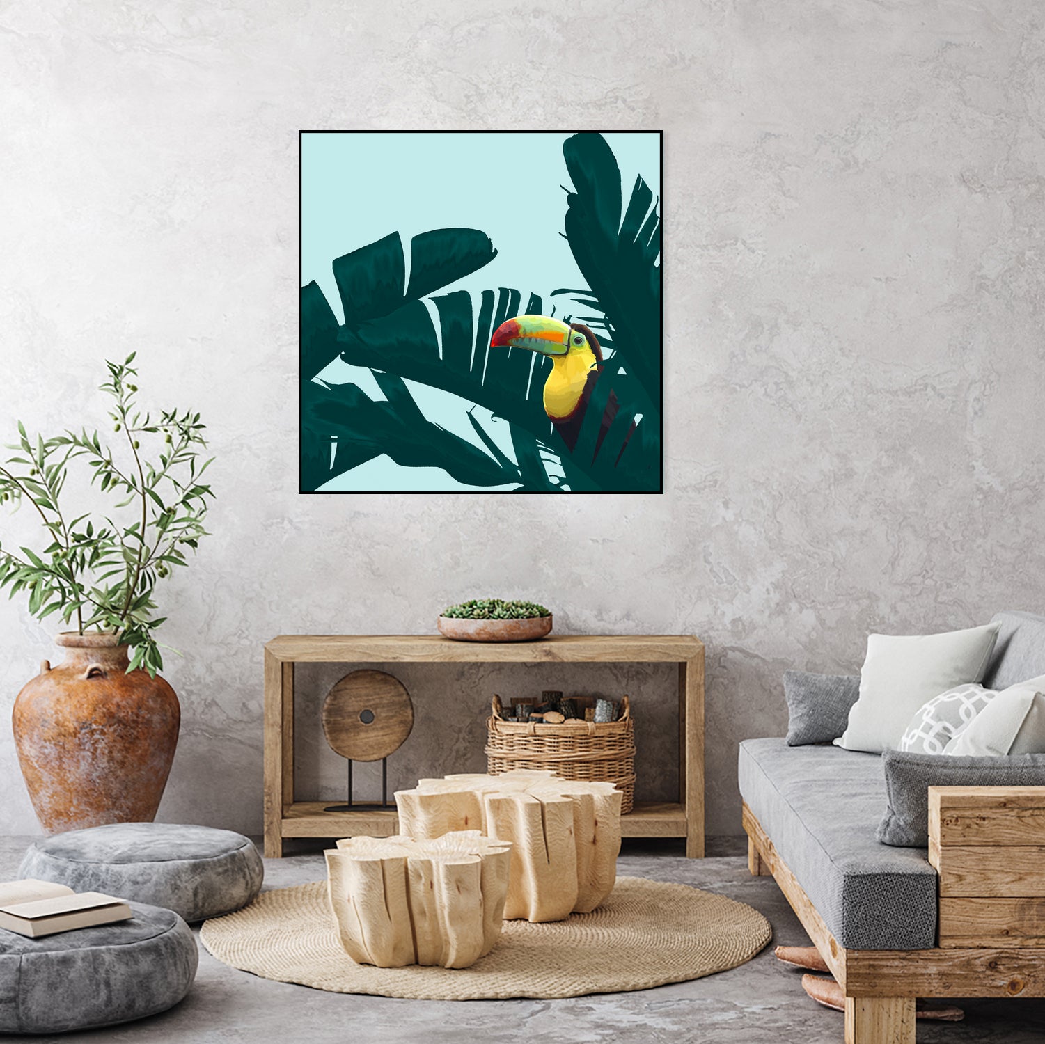 Green Toucan Tropical Banana Leaves Pattern by Brigitte Carre on GIANT ART - green digital painting