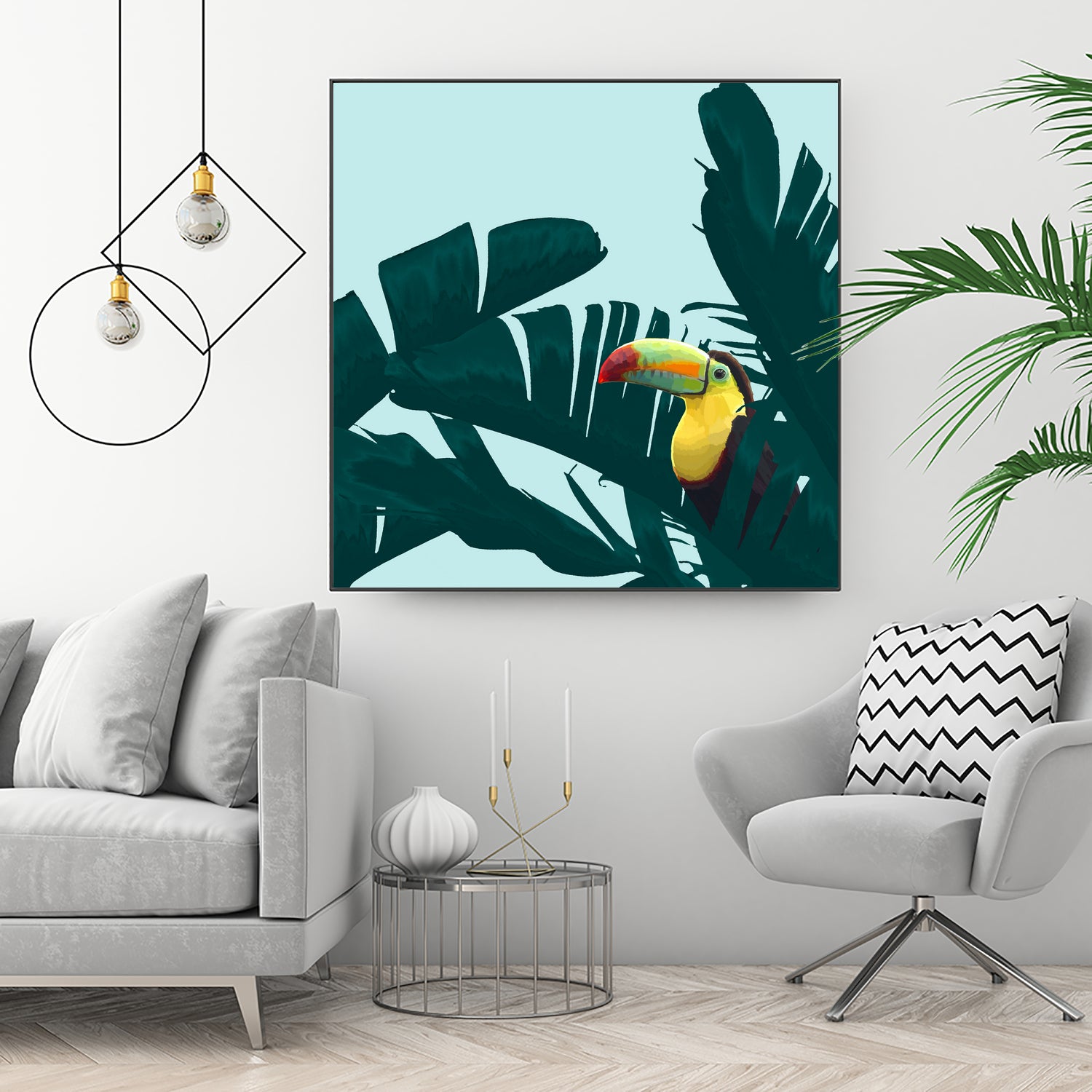 Green Toucan Tropical Banana Leaves Pattern by Brigitte Carre on GIANT ART - green digital painting