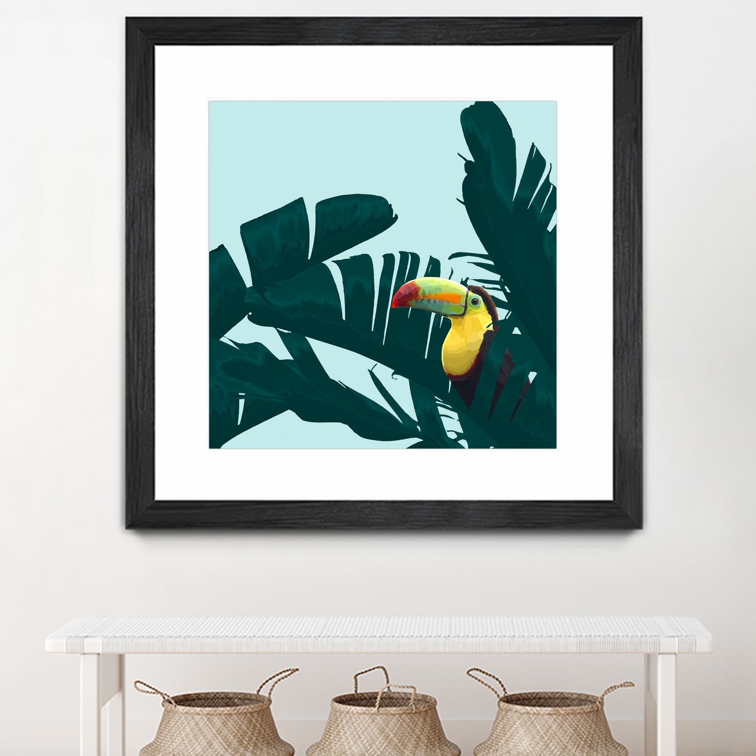 Green Toucan Tropical Banana Leaves Pattern by Brigitte Carre on GIANT ART - green digital painting