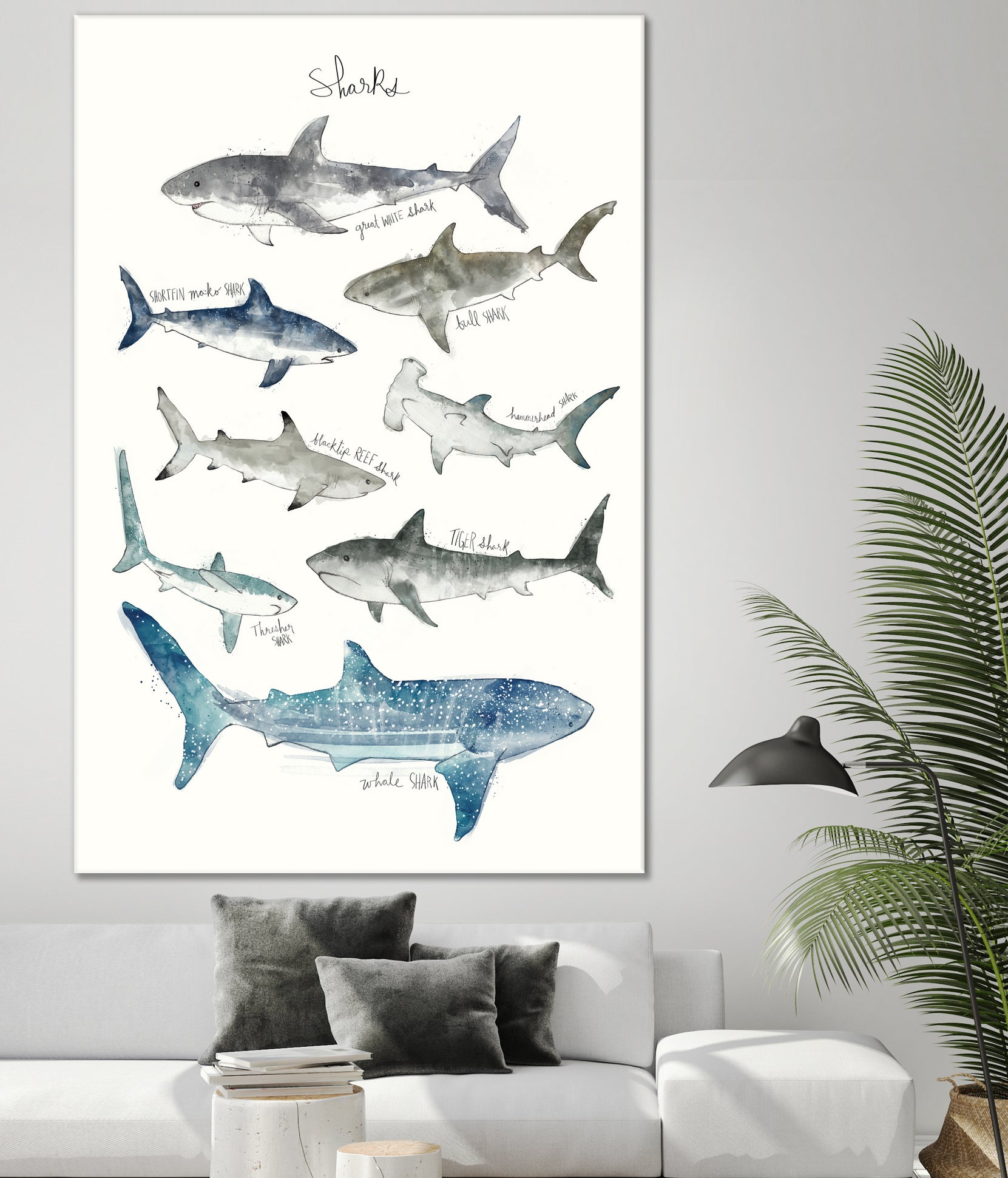 Sharks by Amy Hamilton on GIANT ART - blue mixed media