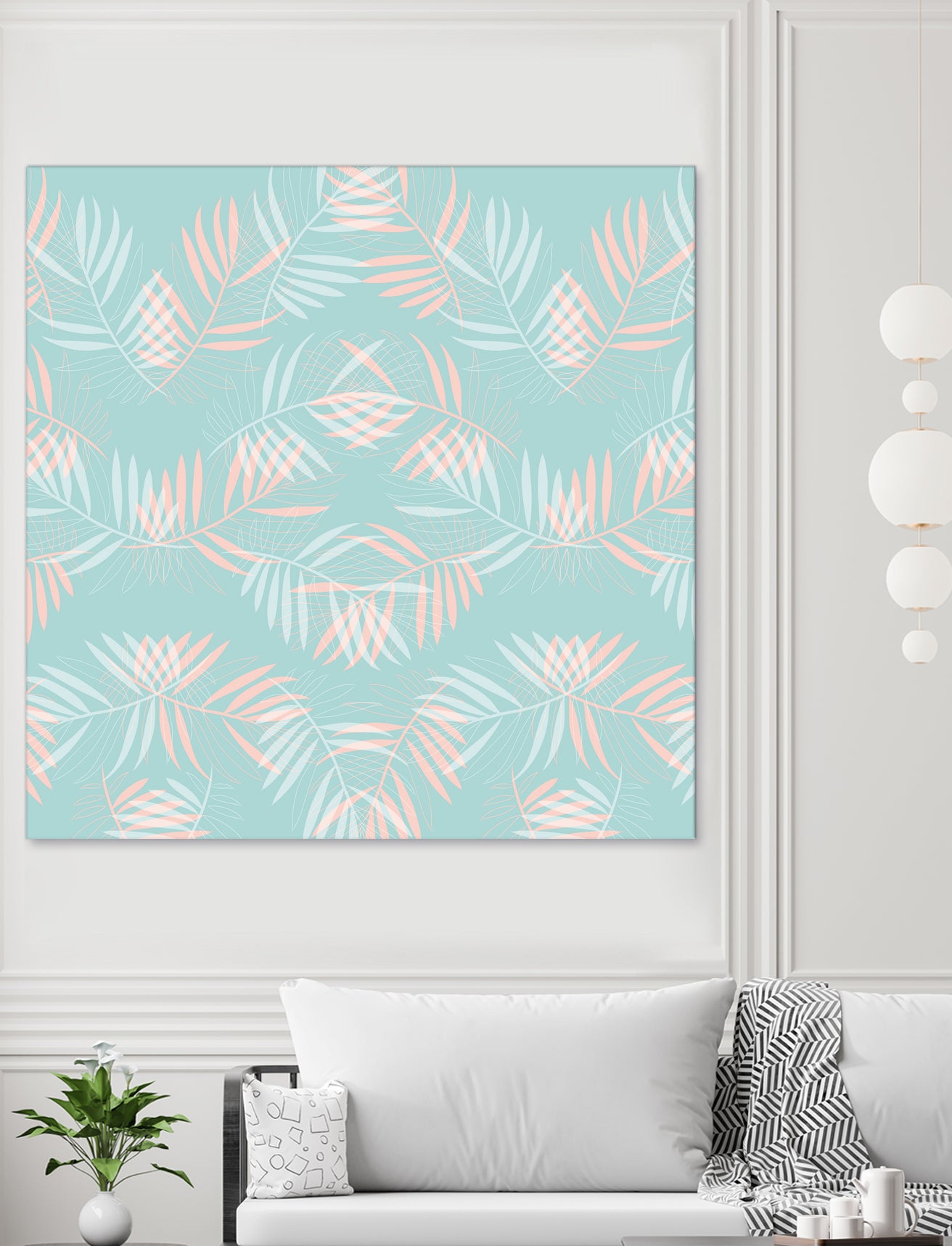 Palm Leaves Lace Pattern on Aqua by Dominique Van Roey on GIANT ART - green digital drawing