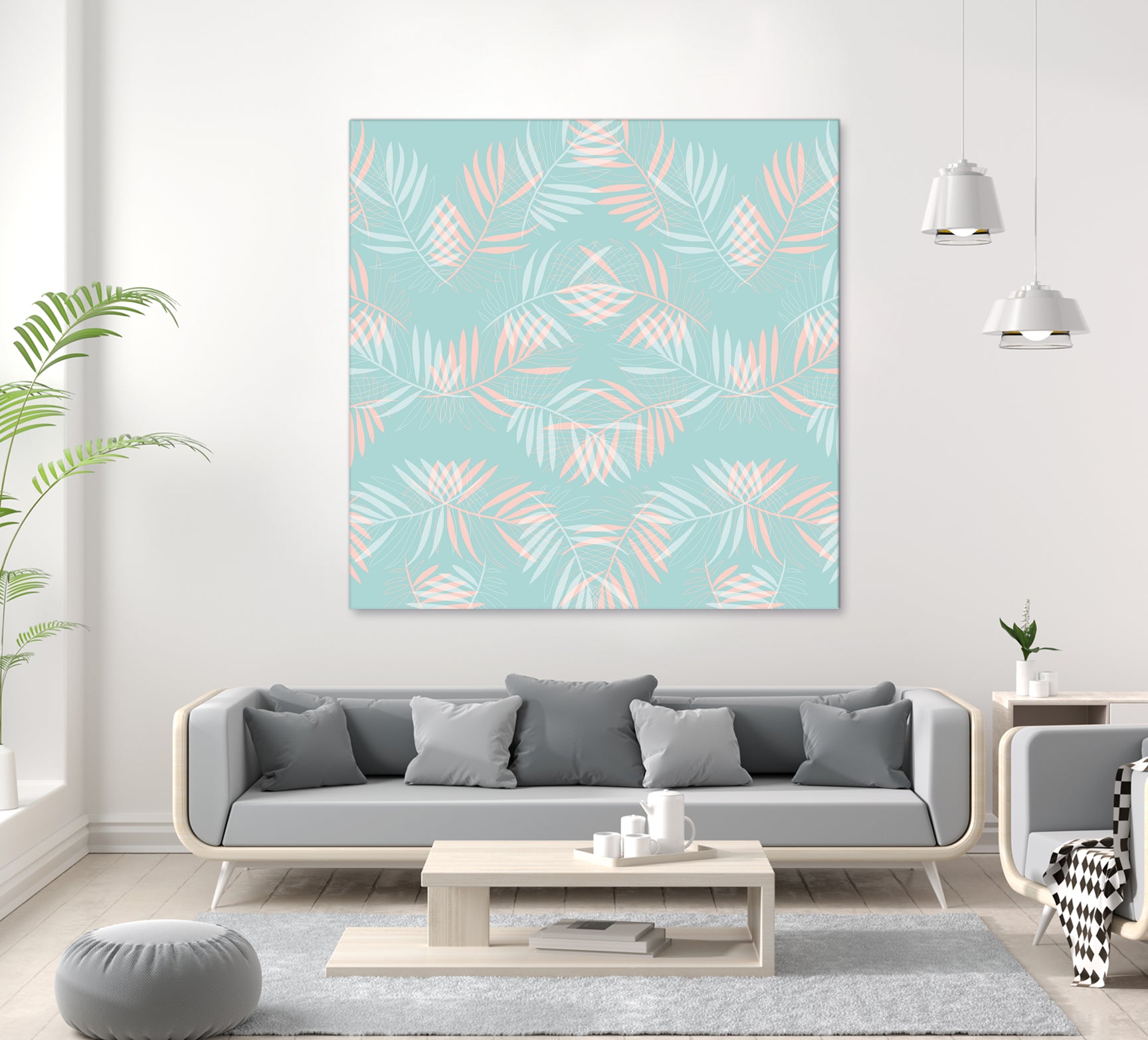 Palm Leaves Lace Pattern on Aqua by Dominique Van Roey on GIANT ART - green digital drawing